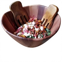 Vente en gros de bols en bois japonais à fond plat, bols à salade en bois d'acacia, bols en bambou véritable, ensemble de vaisselle
