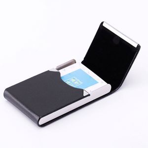 PU Leather RFID Blocking Business Card Business Card Case Metal Slim <b>Name</b> Card Holder - Product Image 3