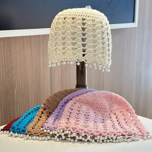Gorro de Ganchillo Hecho a Mano con Perlas de Estilo Étnico PARTYMENT 2026 para Mujer, Gorro de Punto Calado a la Moda para Primavera y Otoño - Product Image 1