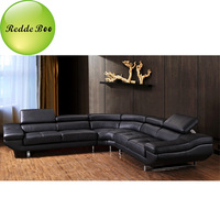 Sofa Kulit Desain L Mewah untuk Villa, Sofa Seksional dengan Sandaran yang Dapat Disesuaikan untuk Ruang Tamu Apartemen Besar