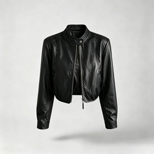 <span class=keywords><strong>Veste</strong></span> courte en similicuir PU écologique de style coréen pour femme, col montant, fermeture éclair, printemps automne, blouson - Product Image 1