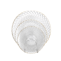 Assiettes de service personnalisées en verre transparent écologique, rondes et côtelées, avec bord doré, pour mariage et réceptions