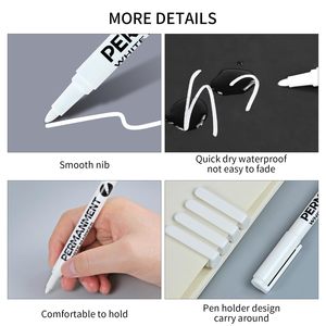 NOVISON Manufacturer Non-toxic Safety Waterproof Permanent <b>White</b> Glass <b>Markers</b> Pen Set 1-2mm Writing Width for Whiteboard Paper - Product Image 3