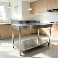 Table de travail en acier inoxydable haute capacité et robuste avec dosseret et pieds carrés, plan de travail pour cantine scolaire