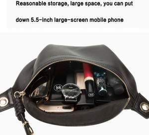 Free Sample Free Sample Genuine Leather Fanny Packs Chest Bag <b>Phone</b> Purse with <b>Chain</b> for Women Mini Belt Bag Black - Product Image 5