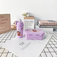 Ensemble boîte à lunch et gobelet pour enfants, motif dessin animé mignon, conteneur alimentaire portable à compartiments, boîte bento isotherme pour pique-nique et école