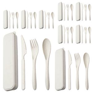 Ensemble de <span class=keywords><strong>couverts</strong></span> de voyage écologiques sans BPA en paille de blé réutilisable, couteau, fourchette, cuillères, vaisselle, avec étui - Product Image 4