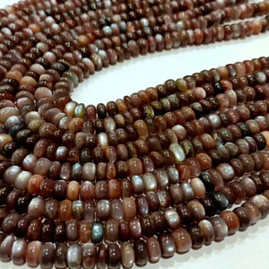 Perles de pierre de lune chocolat naturel, lisses, marron, rondelles, 8 pouces de long - Product Image 1