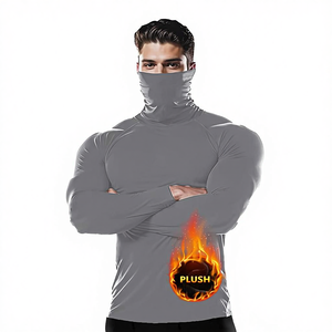 Maglia Termica Invernale da <span class=keywords><strong>Uomo</strong></span> con Collo Alto e Maschera Integrata, Top Aderente per Corsa, Fitness, Allenamento, Strato Base Compressivo per Sport - Product Image 1