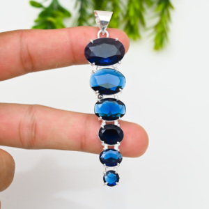 Diseñador London Blue Topaz Gemstone Plated Looking Like Sterling Silver Joyería colgante de moda hecha a mano - Product Image 4
