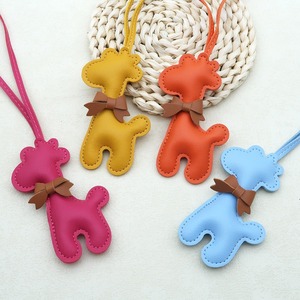 Fashion Cute Animal Pendant <b>Keychain</b> for Women & Girls Pu Leather With Brown Bow Materials <b>Keychain</b> Pendant - Product Image 1