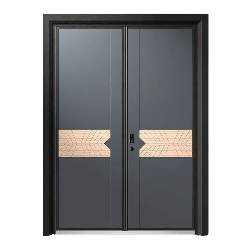 लक्जरी डिजाइन के साथ दरवाजे इस्पात दरवाजा एल्यूमीनियम पट्टी doble पत्ती सुरक्षा के लिए अग्निरोधक शीर्ष विक्रेता फ्लैट
