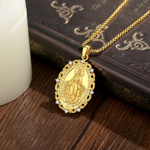 Collier pendentif Vierge Marie en cuivre plaqué or Merryshine, amulette chrétienne, médaille, zircone cubique, bijoux religieux - Product Image 4