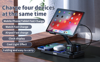 Stands iPad Lipat 6-in-1 Nirkabel dengan Pengisian Daya, Port Tipe-C, Layar Jam, Lampu Malam, dan Tempat Earphone