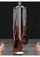 Ensemble d'ustensiles de cuisine en bois de noyer avec louche de poêle antiadhésive épaissie spatule à frire cuillère à riz à usage domestique