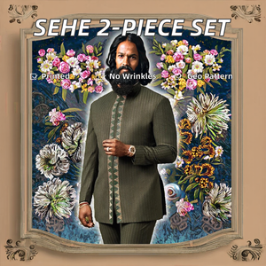 Africano etnico uomo 2 pezzi Sehe moda uomo Casual a righe ricamato Plus Size lungo stile etnico africano Dashiki - Product Image 2