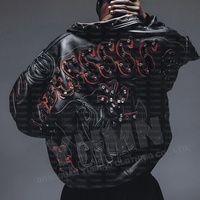 Vêtements manteaux personnalisés cloutés fermeture éclair mousse broderie strass véritable Streetwear motard moto veste en cuir pour hommes