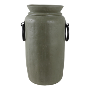 Vaso cilindrico Ecomix con manici ad anello in metallo, finitura testurizzata, vaso per fiori per soggiorno, decorazioni per la casa, arredamento per ufficio. - Product Image 1