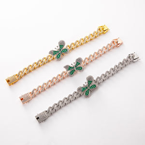 नई आगमन लाइट लक्जरी फैशन मिश्र धातु राइनस्टोन तितली एलेट हाइप गोल्ड सिल्वर प्लेटेड क्यूबन लिंक - Product Image 2