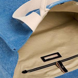 Women's <b>Large</b> Open Top Magnetic Closure Cotton <b>Canvas</b> Tote <b>Bag</b> with Embroidery Custom Logo Blue Winter Travel Beach DIY Options - Product Image 4