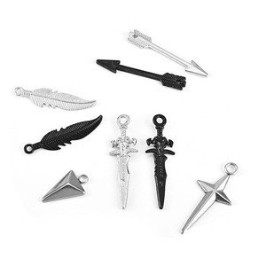 Pendentifs en forme de plume en métal, or, noir, argent, pour la fabrication de colliers, composants de bijoux - Product Image 4