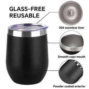 Custom Logo Wine Egg Shaped Stainless Steel Insulated <b>Coffee</b> Mug Lid Straw Powder Coating 12oz Stemless Wine Tumbler Food Safe - Product Image 5