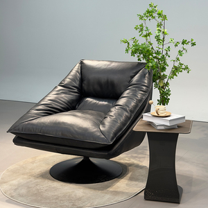 Fauteuil de salon moderne et élégant, pivotant, réglable en hauteur, en cuir de vachette pleine fleur, avec pieds en métal, mobilier de maison, Y9 - Product Image 2