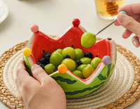 Plateau à fruits créatif en céramique en forme de pastèque, style américain, design détachable, avec fourchettes, pour la maison, le salon, la table basse, rangement