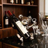 Support à vin créatif en argent plaqué avec tire-bouchon - Porte-bouteilles moderne de luxe en métal pour cuisine et bar, cadeau de décoration intérieure unique