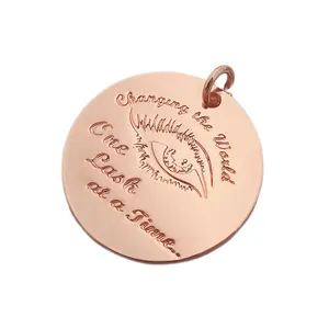 Oil covered protection round shape rose gold custom jewelry tag stamped logo pendant