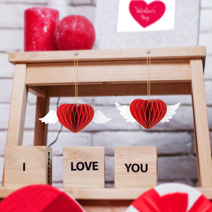 Decorazioni di san valentino ornamento a nido d'ape argento <span class=keywords><strong>angelo</strong></span> ala <span class=keywords><strong>con</strong></span> cuore rosso per le decorazioni - Product Image 4