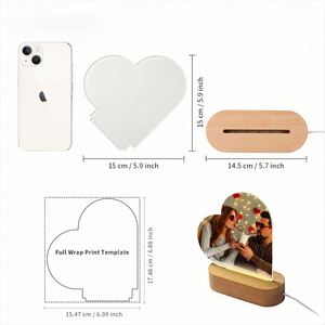 Blank Panel for DIY Printing Sublimation Acrylic Photo Frame <b>Night</b> <b>Lights</b> with Warm LED Wooden Base Lighting - Product Image 3