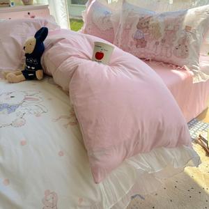 Ropa de <span class=keywords><strong>cama</strong></span> para niños Linda caricatura impresa Rosa edredón funda de edredón de encaje sábanas de algodón juego de <span class=keywords><strong>cama</strong></span> de cuatro piezas en Stock - Product Image 6