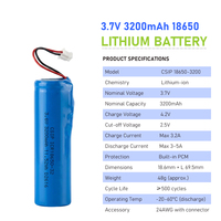 Batterie cylindrique au lithium CSIP 1S1P personnalisée 2000mAh~3500mAh Connecteurs XH2.54 3P 3.6V 3200mAh 3500mAh Akku Batterie 18650