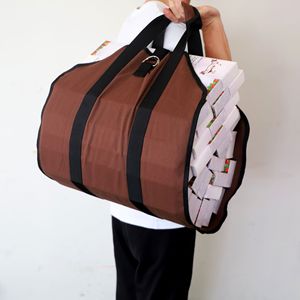 Firewood Storage Bag Oxford Cloth Brown Portable Outdoor Use Rectangle Shape - Product Image 1