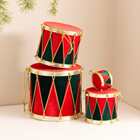 Ensemble d'ornements suspendus en tissu de Noël, rouge et vert, en forme de tambour, de canne à sucre et de montgolfière, pour la décoration de l'arbre de Noël