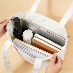 Economical Custom Canvas Cotton Tote Bags Lightweight Reusable Eco-friendly Letter Zipper Closure for Grocery Shopping DIY - Product Image 2