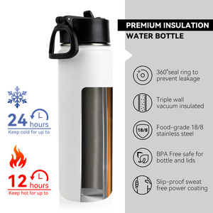 Bouteille d'eau isotherme personnalisée de 24 oz avec logo, revêtement en poudre, triple paroi sous vide, sans BPA, avec couvercle à paille anti-fuite pour le camping - Product Image 5