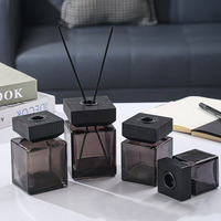 Bouteille en verre pour parfum d'aromathérapie domestique en forme de cube de 50 ml, 100 ml, 150 ml, 200 ml, 500 ml, désodorisant avec bouchon en bois