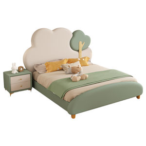 Giường công chúa hiện đại 1.5m cho bé gái căn hộ nhỏ 1.2m trẻ em giường gỗ mềm mại với internet lá đỏ phong cách đơn giản - Product Image 1