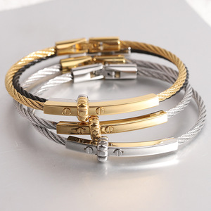 Bracelet en acier inoxydable simple de style européen et américain, avec câble rond de 3 mm et fermoir à vis, bijoux de mode pour femmes - Product Image 1