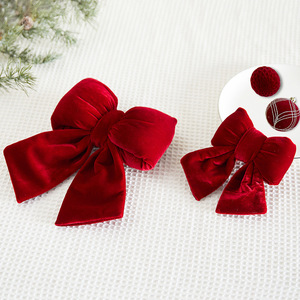 เครื่องประดับตกแต่งต้นคริสต์มาสรูปโบว์กำมะหยี่สีแดงไวน์แบบใหม่ พร้อมรูปทรงผีเสื้อ - Product Image 3
