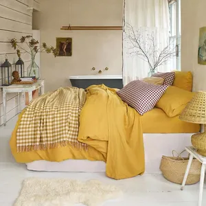 European Linen Solid Bedding Sets Preshrunk Organic Pure Linen Bed Sheet 185gsm Flax Linen Quilt Cover Set Stone