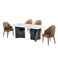 Ensemble de table et chaises de salle à manger modernes en gros avec plateau en pierre verte et base à panneaux angulaires pour l'approvisionnement des projets hôteliers et résidentiels