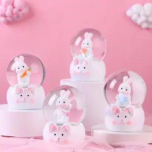 新款夜光小白兔水晶球雪花微景观玩偶兔学生礼品玩具摆件
