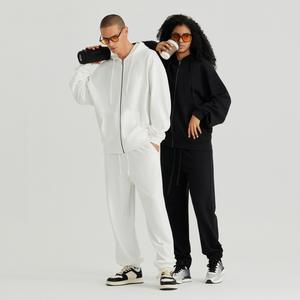 Solid Color 330gsm <b>Hoodie</b> Drop Shoulder Baggy Zip Up Custom Fabric - Product Image 5