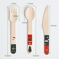 Ensemble de couverts jetables en bois imprimés pour Noël, biodégradables, fourchette, cuillère, couteau, pour la décoration de table de fête de Noël