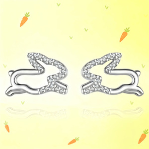 Boucles d'oreilles clous Finud Lapin en argent 925 avec cristaux pavés, design animal mignon, unisexe, pour usage quotidien - Product Image 5