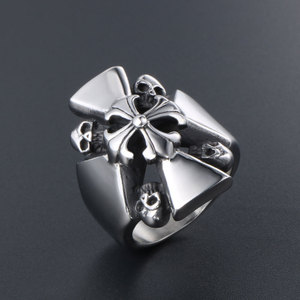 <b>Titanium</b> Steel Skull <b>Ring</b> Cross Floral Windmill Design Men's Hip Hop Jewelry SA508 - Product Image 3