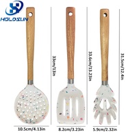 Ensemble d'ustensiles de cuisine en silicone antiadhésif 3 pièces avec manche en bois, outils italiens pour pâtes, comprenant spatule et passoire - Vente chaude